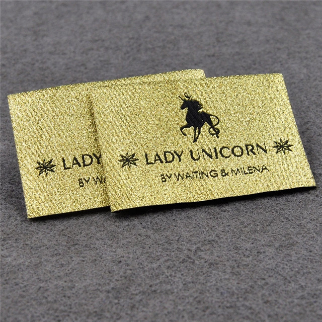 Good Quality Gold Metallic Yarn Woven Label Lady Shirt Neck Labels 