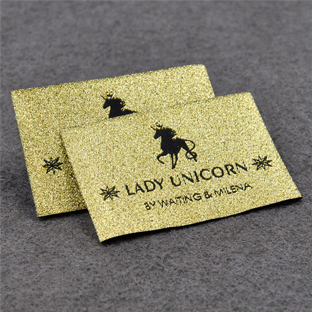 Good Quality Gold Metallic Yarn Woven Label Lady Shirt Neck Labels 