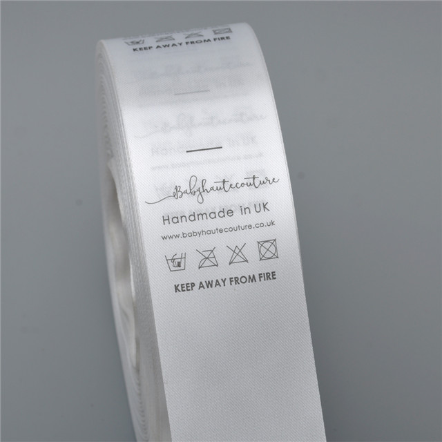 40mm 1.5inch Custom Made design white garment washing care label Satin clothing size tags 